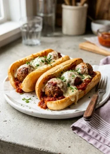 Delicious venison meatball subs served on a toasted hoagie bun with toppings
