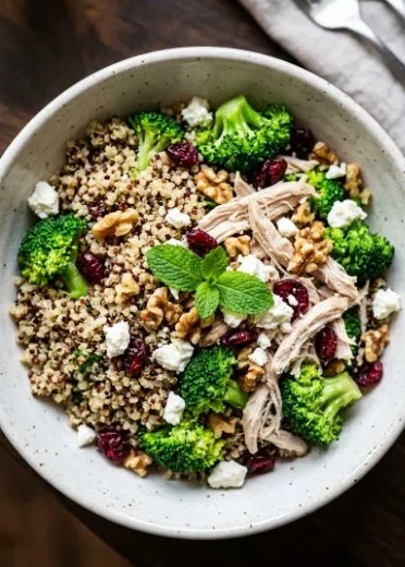 25-Minute Quinoa Broccoli Chicken Power Salad with vibrant ingredients