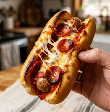 Air Fryer Pizza Dogs served with dipping sauce on a plate