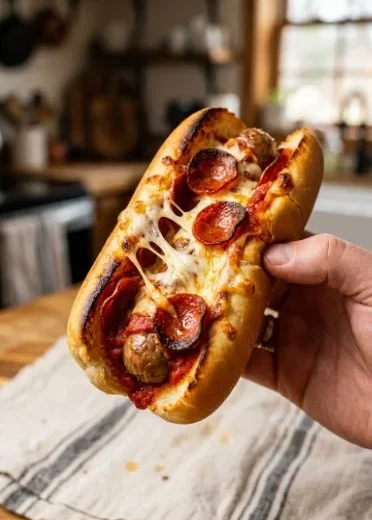 Air Fryer Pizza Dogs served with dipping sauce on a plate