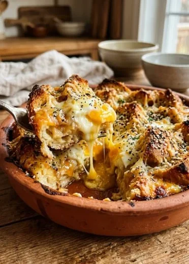 Delicious bagel breakfast casserole fresh out of the oven
