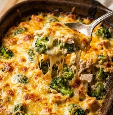 Cheesy Chicken Broccoli Casserole 1 Cheesy Chicken Broccoli Casserole dish served warm and ready to enjoy.