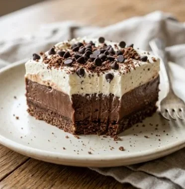 Delicious Chocolate Chip Cookie Dough Lush dessert with creamy layers