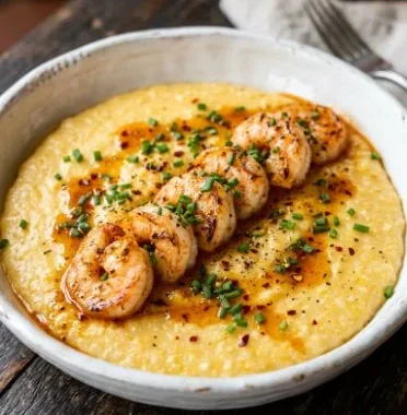 Creamy Low-Carb Shrimp and Cauliflower Grits 1 Delicious low-carb shrimp and cauliflower grits served in a bowl.