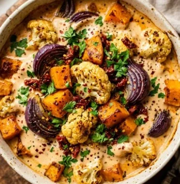 Creamy Marry Me Roasted Vegetable Bake 1 Creamy Marry Me Roasted Vegetable Bake with vibrant vegetables and creamy sauce