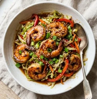 Delicious Asian Shrimp And Cabbage 2 Delicious Asian shrimp stir-fry with cabbage and seasonings