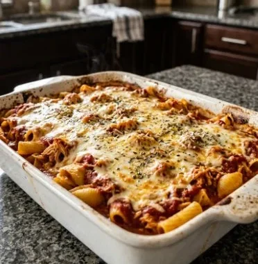 Dump and bake chicken parmesan casserole dish with cheese and herbs