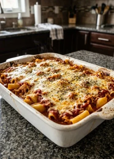 Dump and bake chicken parmesan casserole dish with cheese and herbs