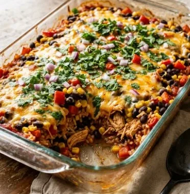 Easy Chicken Burrito Casserole: Better Than Takeout 1 Delicious chicken burrito casserole served in a baking dish