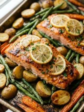 Easy Lemon Butter Garlic Salmon Sheet Pan Dinner