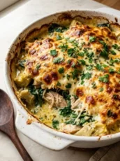 High Protein Spinach and Artichoke Chicken Casserole