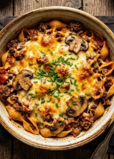 Delicious Keto Burger Casserole served in a baking dish with fresh toppings