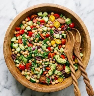 Mediterranean Chickpea Salad 1 Mediterranean Chickpea Salad with vibrant vegetables and dressing