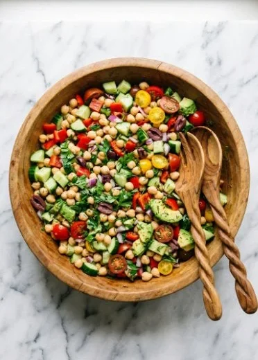Mediterranean Chickpea Salad with vibrant vegetables and dressing