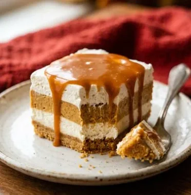 Delicious no-bake pumpkin lasagna layered with creamy filling and pumpkin puree.