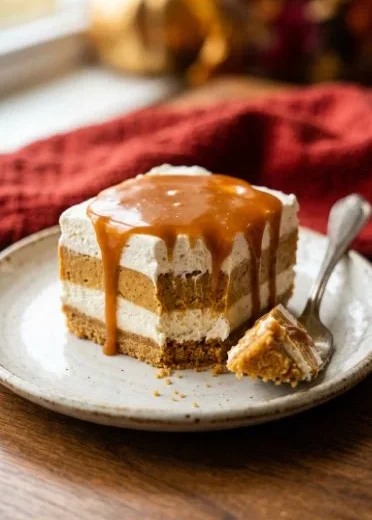Delicious no-bake pumpkin lasagna layered with creamy filling and pumpkin puree.