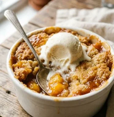Peach Dump Cake 1 Delicious Peach Dump Cake with juicy peaches and golden cake topping