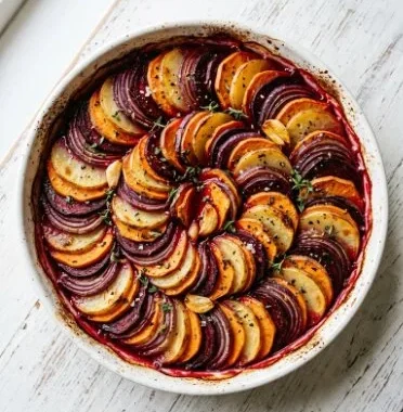 Delicious Rustic Barefoot Contessa Vegetable Tian served beautifully.