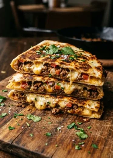 Delicious Smashburger quesadillas filled with grilled meat and cheese