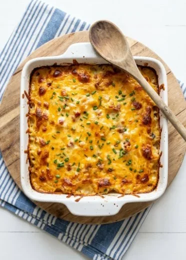Delicious Smoked Gouda Potatoes Au Gratin topped with cheese and herbs