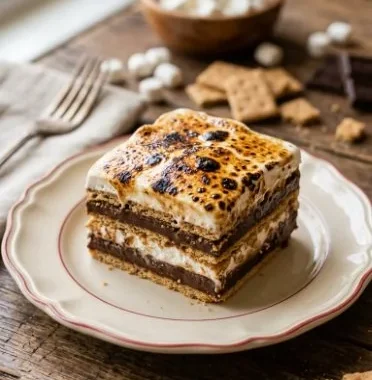 S'mores Icebox Cake 1 Delicious S'mores Icebox Cake with layers of chocolate and marshmallows