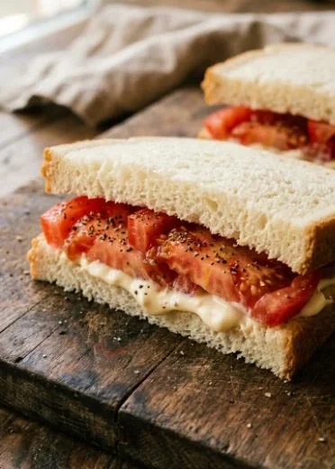 Delicious Southern tomato sandwich with fresh tomatoes and toppings
