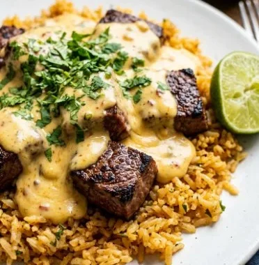 Steak & Queso Rice 1 Delicious Steak Queso Rice topped with melted cheese and spices