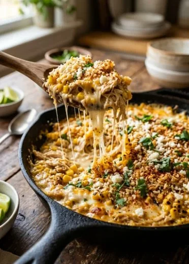 Delicious Street Corn Chicken Casserole garnished with fresh herbs