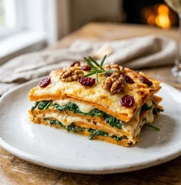 Sweet Potato Lasagna 1 Delicious sweet potato lasagna with layers of cheese and veggies.