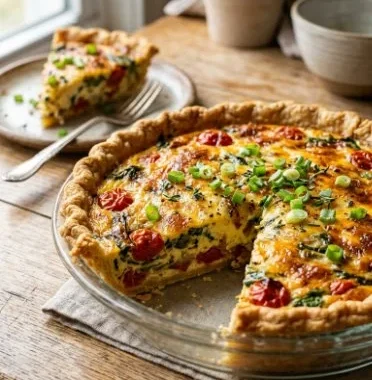 Tomato Pie 1 Freshly baked Tomato Pie with vibrant ingredients ready to serve