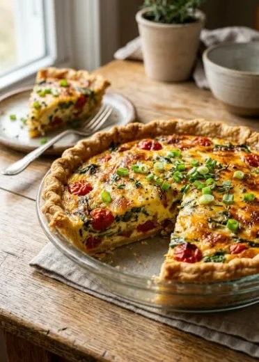 Freshly baked Tomato Pie with vibrant ingredients ready to serve