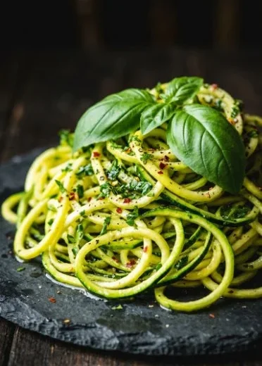 Zesty lemon zucchini noodles served in a bowl with fresh herbs
