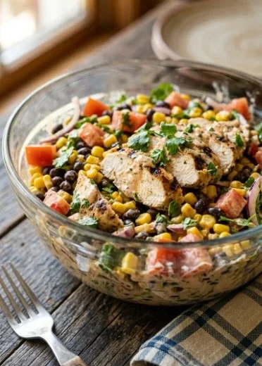 Zesty Southwest Chicken Salad with grilled chicken, corn, and avocado