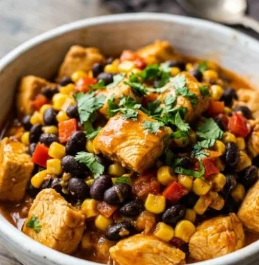 25-Minute Chicken Black Bean Cottage Cheese Skillet 2 25-Minute Chicken Black Bean Cottage Cheese Skillet in a frying pan