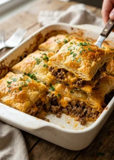 Delicious Beef Crescent Squares made with 4 simple ingredients