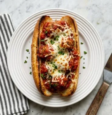 Air Fryer Meatball Subs 2 Delicious Air Fryer Meatball Subs served with melted cheese and fresh herbs.
