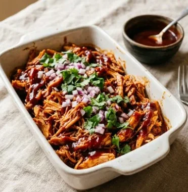 BBQ Chicken Casserole with Sweet Potatoes 1 BBQ chicken casserole topped with sweet potatoes, a delicious comfort food dish.