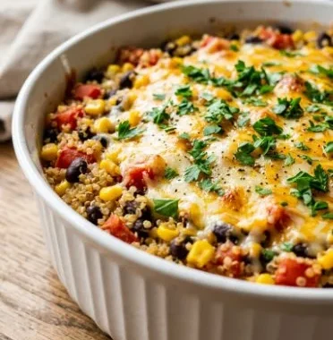 Black Bean Casserole 1 Delicious Black Bean Casserole topped with melted cheese and fresh herbs