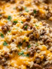 Cheesy Ground Beef and Rice Casserole
