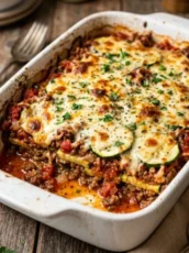 Cheesy Ground Beef and Zucchini Casserole