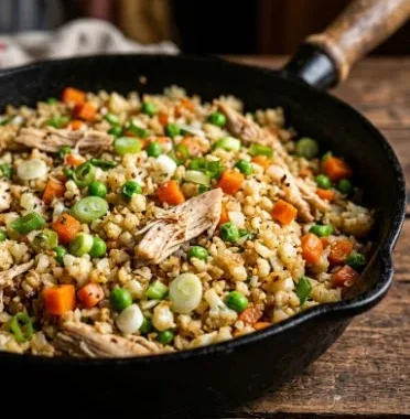 Chicken Fried Cauliflower Rice 1 Delicious Chicken Fried Cauliflower Rice topped with vegetables and spices