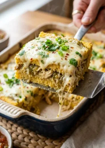 Delicious Chicken Tamale Casserole served in a dish.