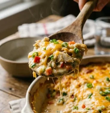 Chinese Buffet Crab Casserole 1 Delicious crab casserole from a Chinese buffet, showcasing seafood indulgence.