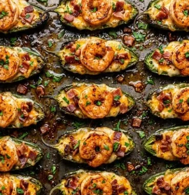 Fiery Cajun Shrimp Stuffed Jalapeños 1 Fiery Cajun shrimp stuffed in jalapeños served on a platter