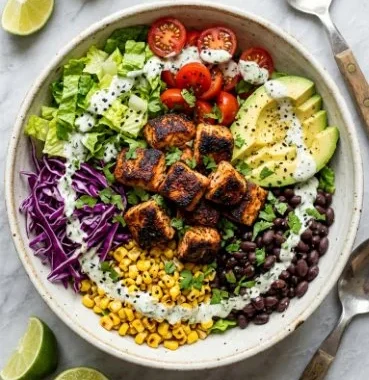 Fish Taco Bowl 1 Bowl of delicious fish tacos topped with fresh ingredients and salsa
