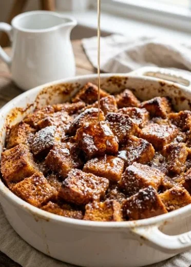 Delicious French Toast Casserole baked and served on a plate.
