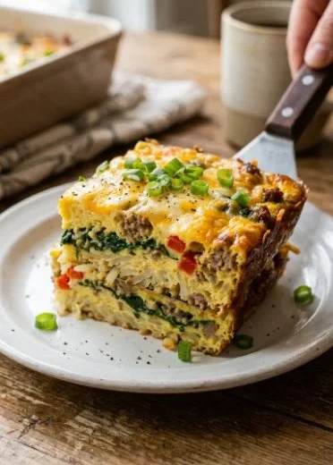 Delicious healthy breakfast casserole filled with vegetables and eggs