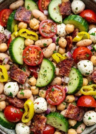 Italian Bean Salad with fresh vegetables and herbs