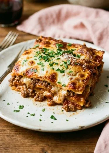 Keto Ground Beef Casserole in a bowl with melted cheese topping