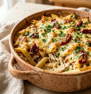 Marry Me Chicken Casserole 2 Delicious Marry Me Chicken Casserole topped with herbs and creamy sauce.